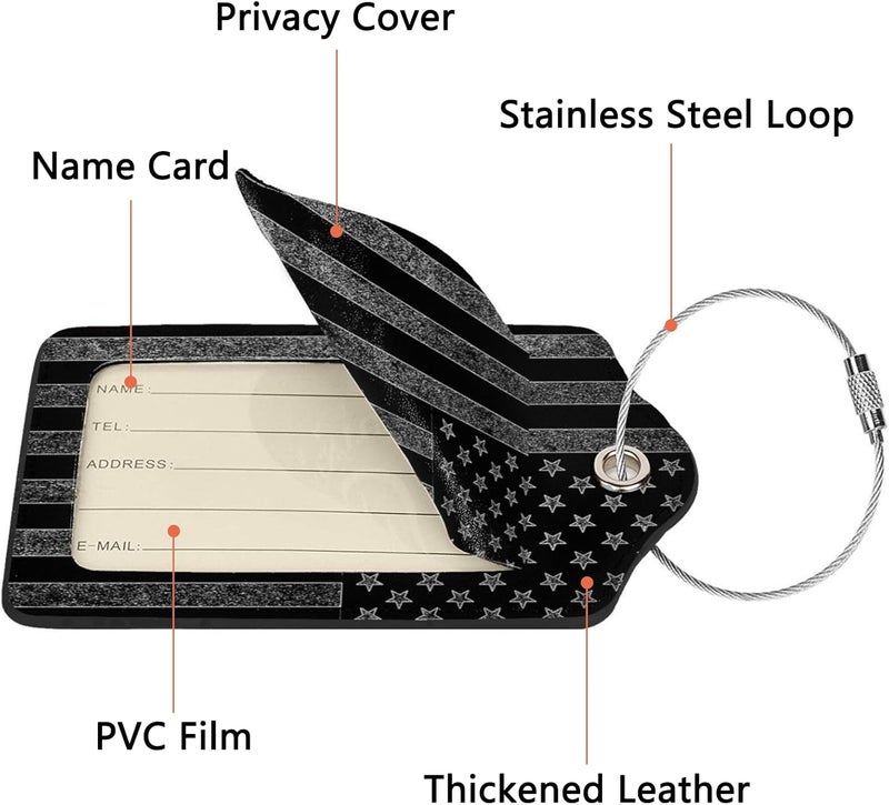 GACCAP 2 Pack Luggage Tags for Suitcase, Privacy Cover ID Label with Stainless Steel and Address Card for Travel Bag Backpack Cruise Ship Essentials Tag Men Boys - Black Grey American Flag - Image 3